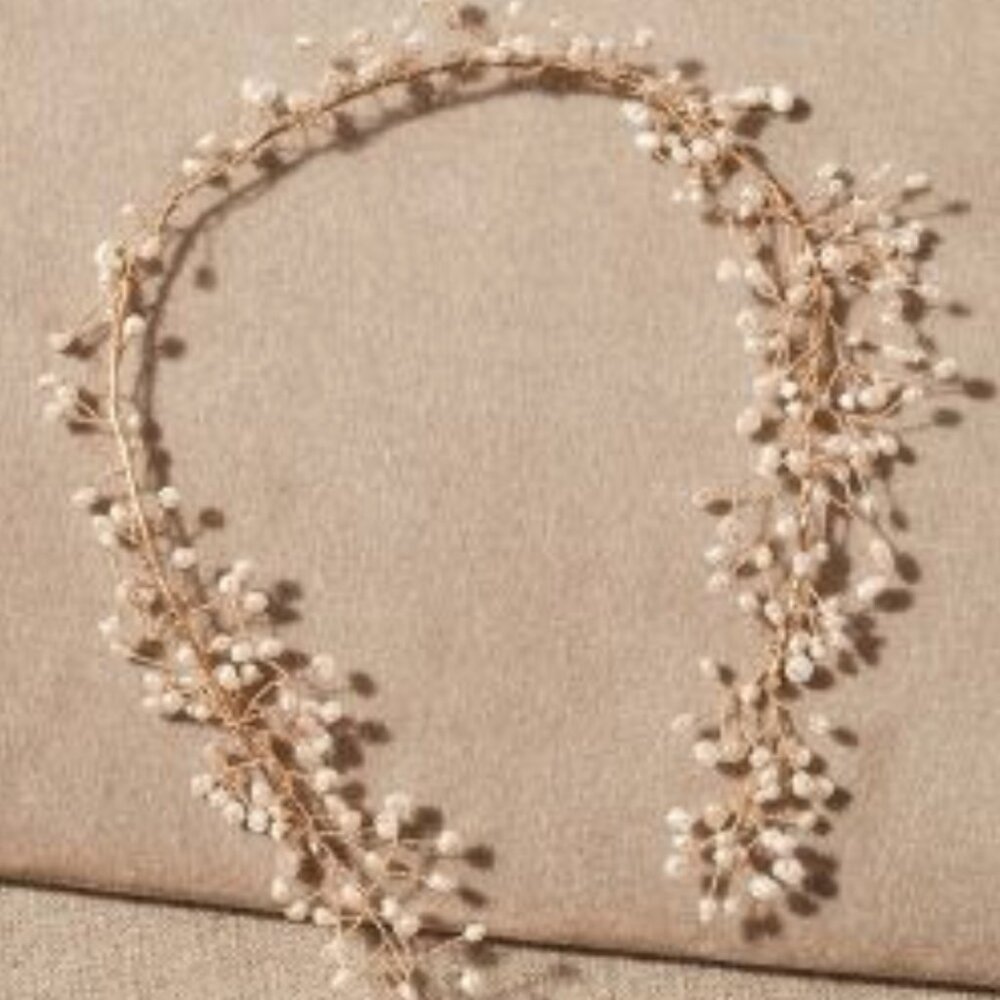 Anthropologie Serefina Gold and Pearl Bridal Necklace and Earrings Set